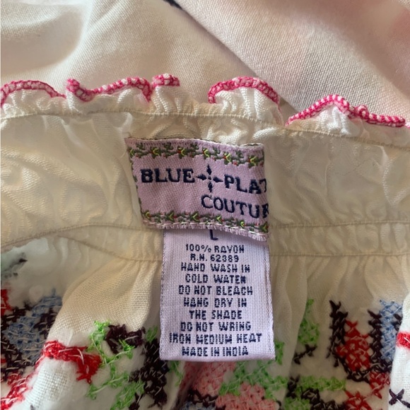 Blue Plate Couture VTG Embroidered Boho Western Cottage Dress Floral Milkmaid - Picture 10 of 10
